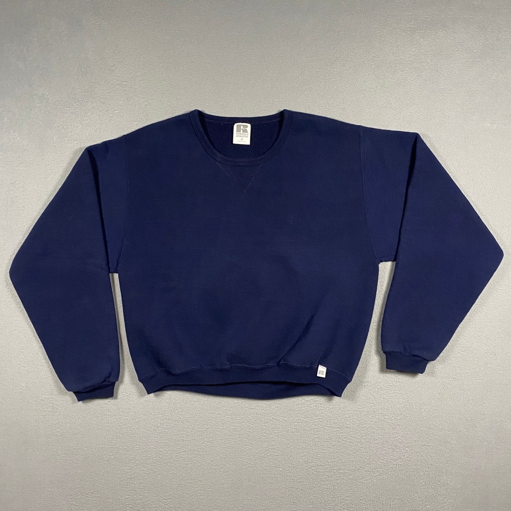 Russell Athletic Sweatshirt Medium Navy Blue Made in USA V-Stitch Pullover